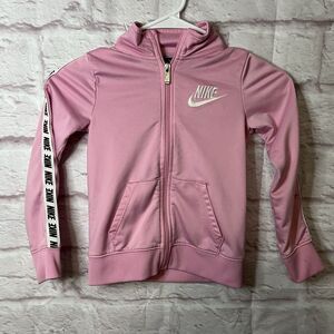 Nike Girls Size 6 Pink Zip Up Track Jacket Swoosh Athletic Top